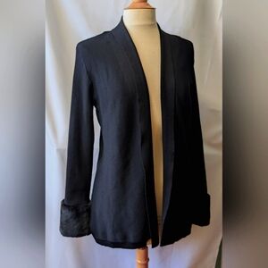 olive & VINE Glam Cardigan Classic Ribbed Detailed Open Front Faux Fur cuffs